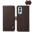 For OnePlus Nord 2 5G KHAZNEH Side-Magnetic Litchi Genuine Leather RFID Phone Case(Brown) - OnePlus Cases by PMC TechLife | Online Shopping South Africa | PMC TechLife | Buy Now Pay Later Mobicred