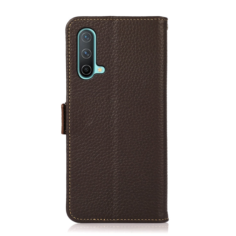 For OnePlus Nord CE 5G KHAZNEH Side-Magnetic Litchi Genuine Leather RFID Phone Case(Brown)