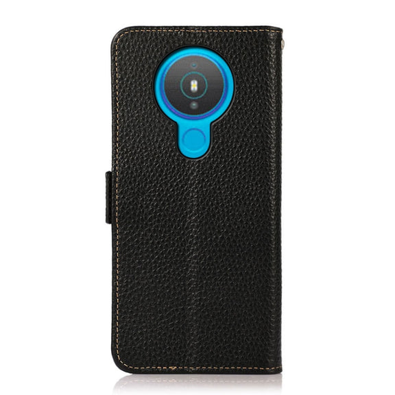 For Nokia 1.4 KHAZNEH Side-Magnetic Litchi Genuine Leather RFID Phone Case(Black)