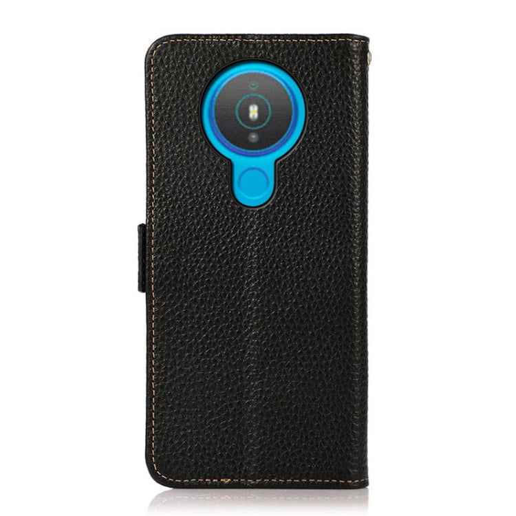 For Nokia 1.4 KHAZNEH Side-Magnetic Litchi Genuine Leather RFID Phone Case(Black)