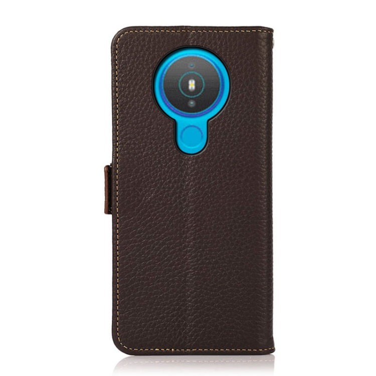 For Nokia 1.4 KHAZNEH Side-Magnetic Litchi Genuine Leather RFID Phone Case(Brown)