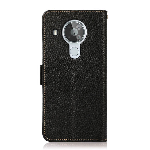 For Nokia 7.3 KHAZNEH Side-Magnetic Litchi Genuine Leather RFID Phone Case(Black)