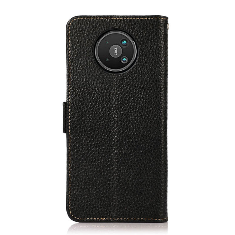 For Nokia 8 V 5G KHAZNEH Side-Magnetic Litchi Genuine Leather RFID Phone Case(Black)