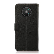 For Nokia 8 V 5G KHAZNEH Side-Magnetic Litchi Genuine Leather RFID Phone Case(Black)