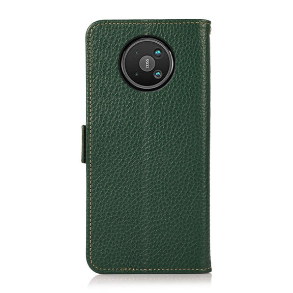 For Nokia 8 V 5G KHAZNEH Side-Magnetic Litchi Genuine Leather RFID Phone Case(Green)