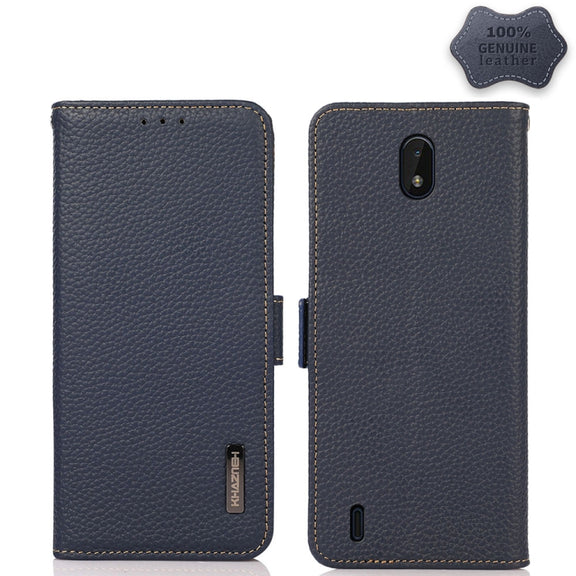 For Nokia C01 Core / C01 Plus KHAZNEH Side-Magnetic Litchi Genuine Leather RFID Phone Case(Blue)