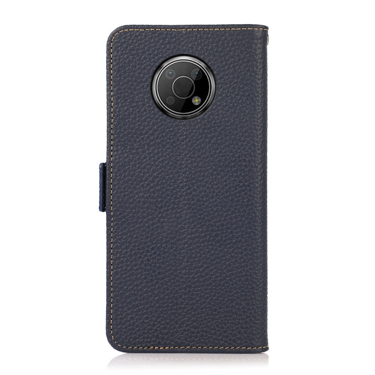 For Nokia G300 KHAZNEH Side-Magnetic Litchi Genuine Leather RFID Phone Case(Blue)