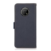 For Nokia G300 KHAZNEH Side-Magnetic Litchi Genuine Leather RFID Phone Case(Blue)