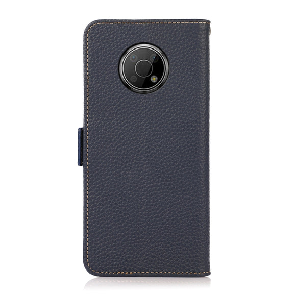 For Nokia G300 KHAZNEH Side-Magnetic Litchi Genuine Leather RFID Phone Case(Blue)
