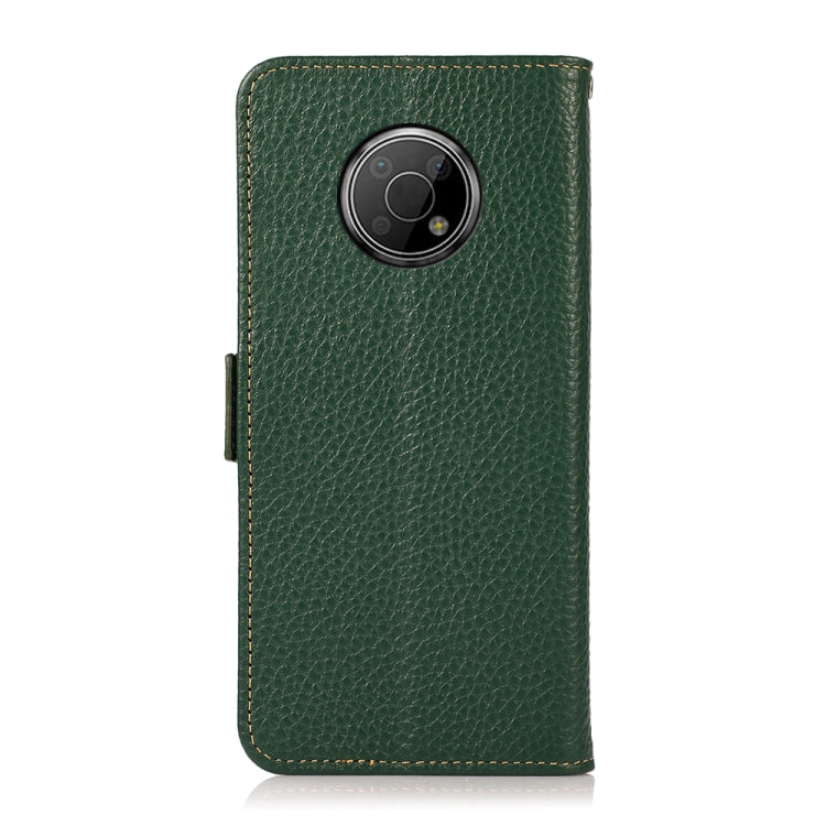 For Nokia G300 KHAZNEH Side-Magnetic Litchi Genuine Leather RFID Phone Case(Green)