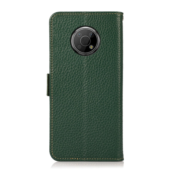 For Nokia G300 KHAZNEH Side-Magnetic Litchi Genuine Leather RFID Phone Case(Green)