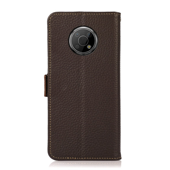 For Nokia G300 KHAZNEH Side-Magnetic Litchi Genuine Leather RFID Phone Case(Brown)