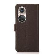 For Honor 50 Pro KHAZNEH Side-Magnetic Litchi Genuine Leather RFID Phone Case(Brown)