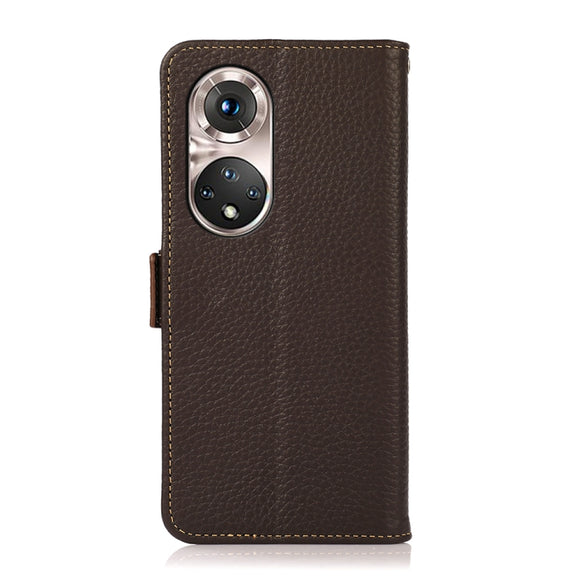 For Honor 50 Pro KHAZNEH Side-Magnetic Litchi Genuine Leather RFID Phone Case(Brown)