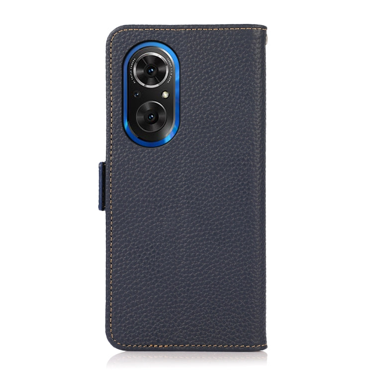 For Honor 50 SE KHAZNEH Side-Magnetic Litchi Genuine Leather RFID Phone Case(Blue)