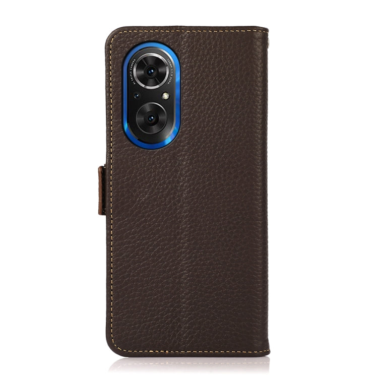 For Honor 50 SE KHAZNEH Side-Magnetic Litchi Genuine Leather RFID Phone Case(Brown)
