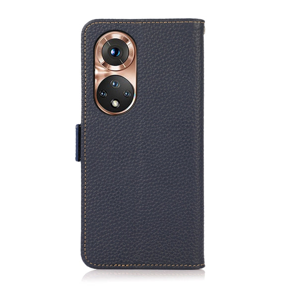 For Honor 50 KHAZNEH Side-Magnetic Litchi Genuine Leather RFID Phone Case(Blue)