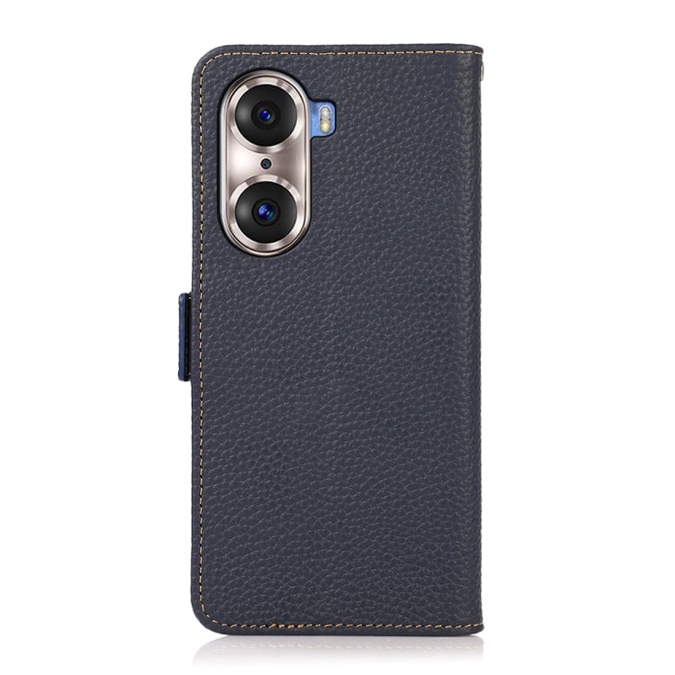 For Honor 60 Pro KHAZNEH Side-Magnetic Litchi Genuine Leather RFID Phone Case(Blue)
