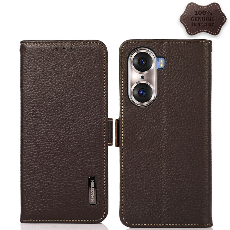 For Honor 60 Pro KHAZNEH Side-Magnetic Litchi Genuine Leather RFID Phone Case(Brown)
