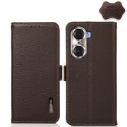 For Honor 60 Pro KHAZNEH Side-Magnetic Litchi Genuine Leather RFID Phone Case(Brown)
