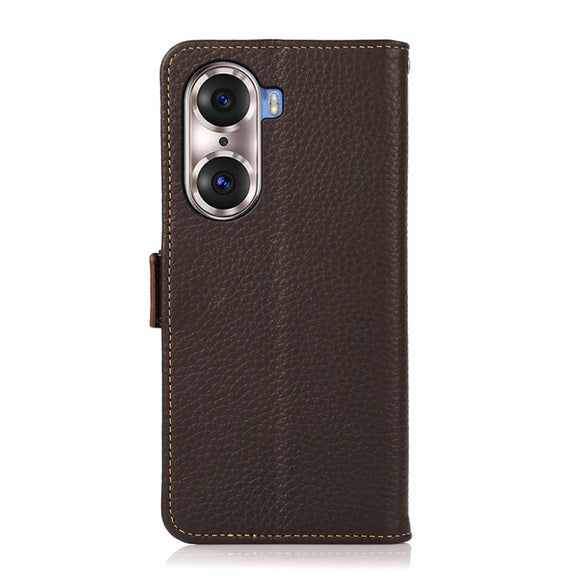 For Honor 60 Pro KHAZNEH Side-Magnetic Litchi Genuine Leather RFID Phone Case(Brown)