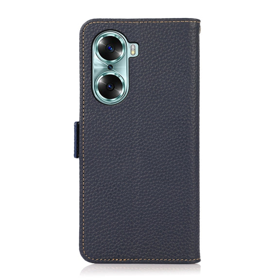 For Honor 60 KHAZNEH Side-Magnetic Litchi Genuine Leather RFID Phone Case(Blue)