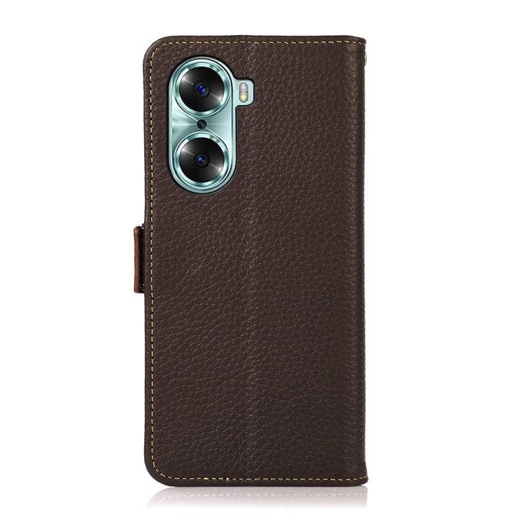For Honor 60 KHAZNEH Side-Magnetic Litchi Genuine Leather RFID Phone Case(Brown)