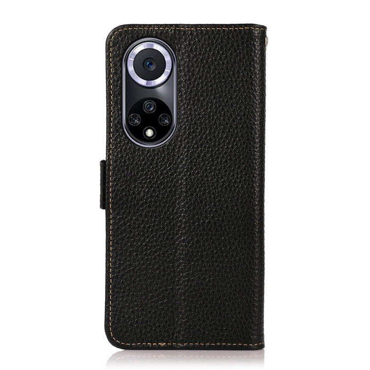 For Huawei nova 9 KHAZNEH Side-Magnetic Litchi Genuine Leather RFID Phone Case(Black)