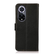 For Huawei nova 9 KHAZNEH Side-Magnetic Litchi Genuine Leather RFID Phone Case(Black)