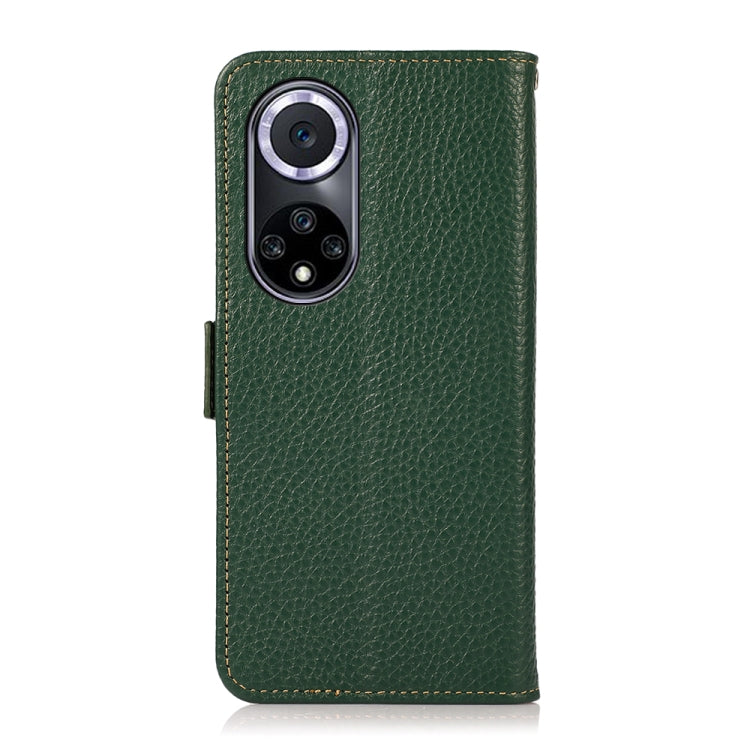 For Huawei nova 9 KHAZNEH Side-Magnetic Litchi Genuine Leather RFID Phone Case(Green)
