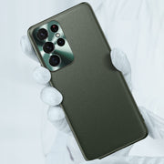 For Samsung Galaxy S22 Ultra 5G Plain Skin Leather Phone Case(Green)