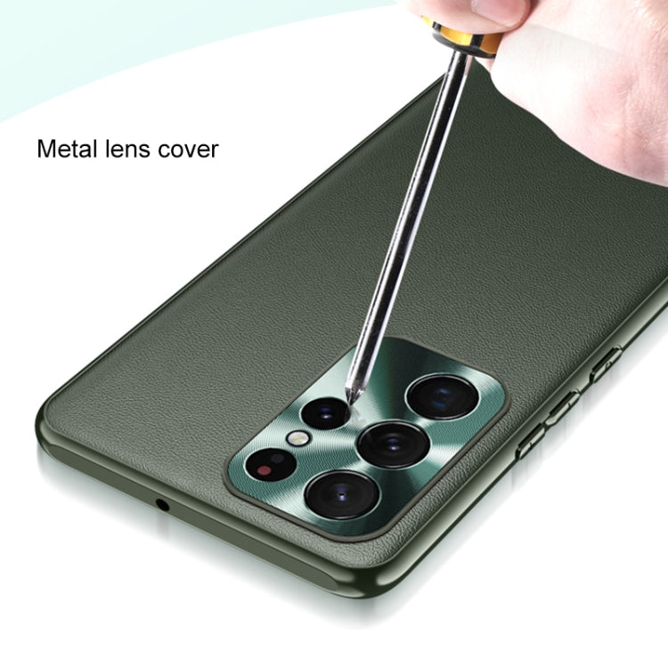 For Samsung Galaxy S22 Ultra 5G Plain Skin Leather Phone Case(Green)