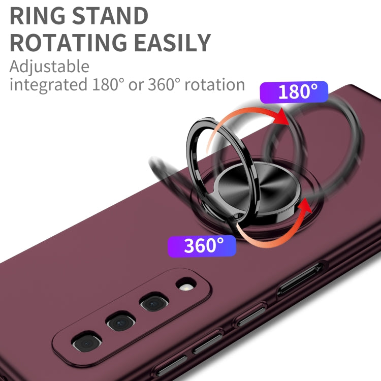 For Samsung Galaxy Fold Armor Ring Holder Phone Case(Wine Red)