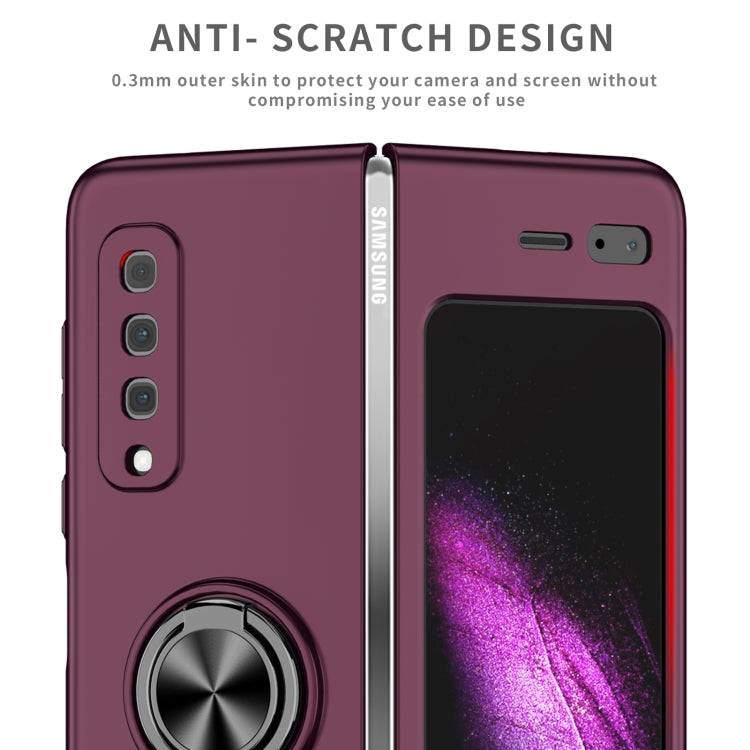 For Samsung Galaxy Fold Armor Ring Holder Phone Case(Wine Red)