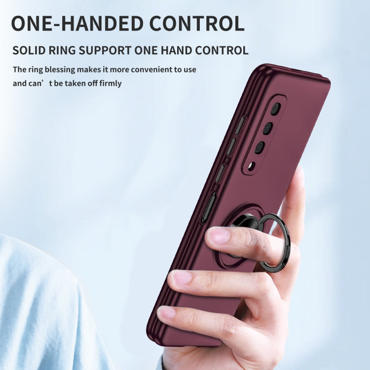 For Samsung Galaxy Fold Armor Ring Holder Phone Case(Wine Red)