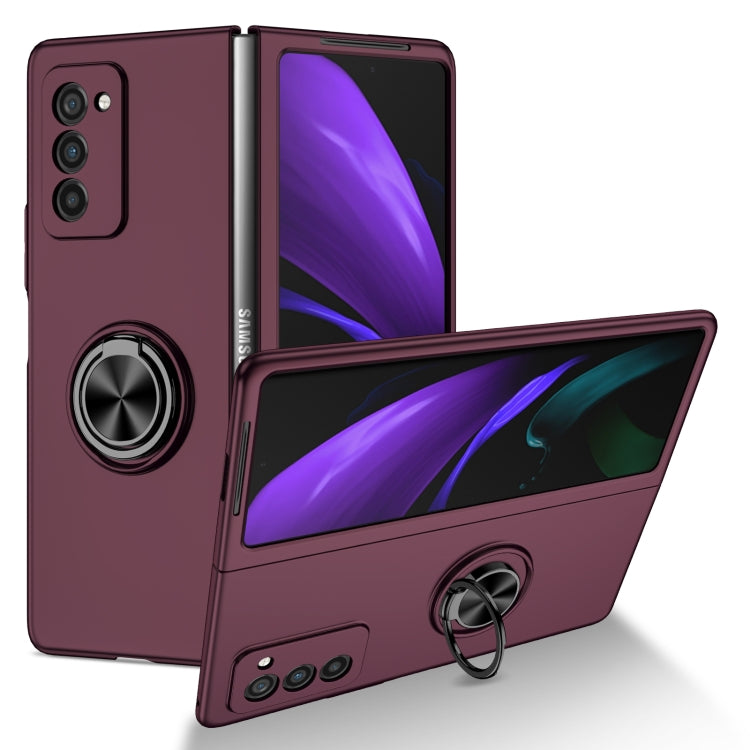 For Samsung Galaxy Z Fold2 5G Armor Ring Holder Phone Case(Wine Red)