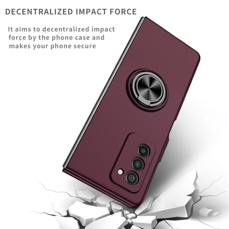 For Samsung Galaxy Z Fold2 5G Armor Ring Holder Phone Case(Wine Red)
