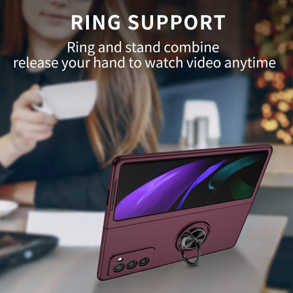 For Samsung Galaxy Z Fold2 5G Armor Ring Holder Phone Case(Wine Red)