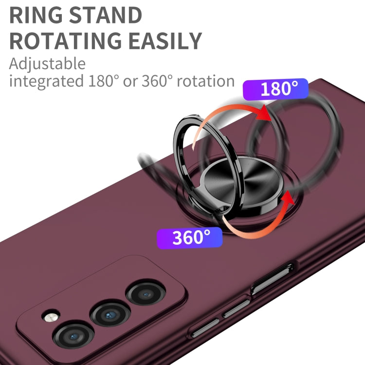 For Samsung Galaxy Z Fold2 5G Armor Ring Holder Phone Case(Wine Red)