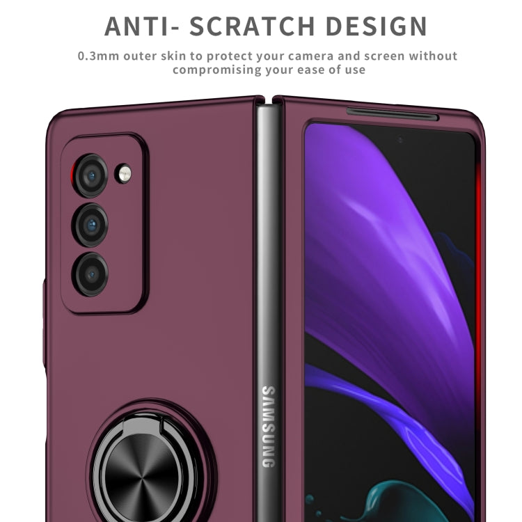 For Samsung Galaxy Z Fold2 5G Armor Ring Holder Phone Case(Wine Red)