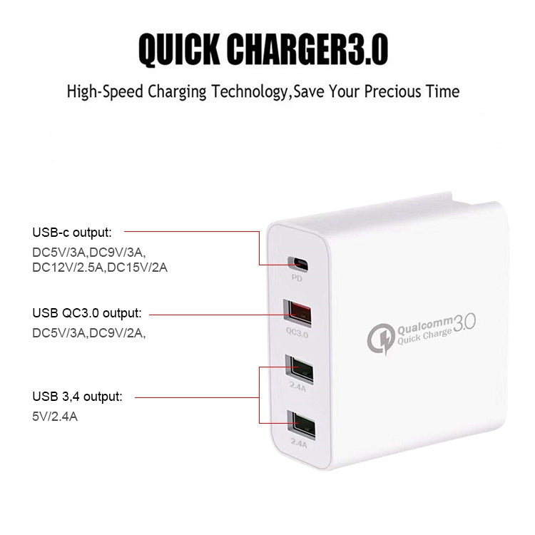 A3 PD 18W USB-C / Type-C + QC3.0 USB + Dual USB Interface Travel Charger