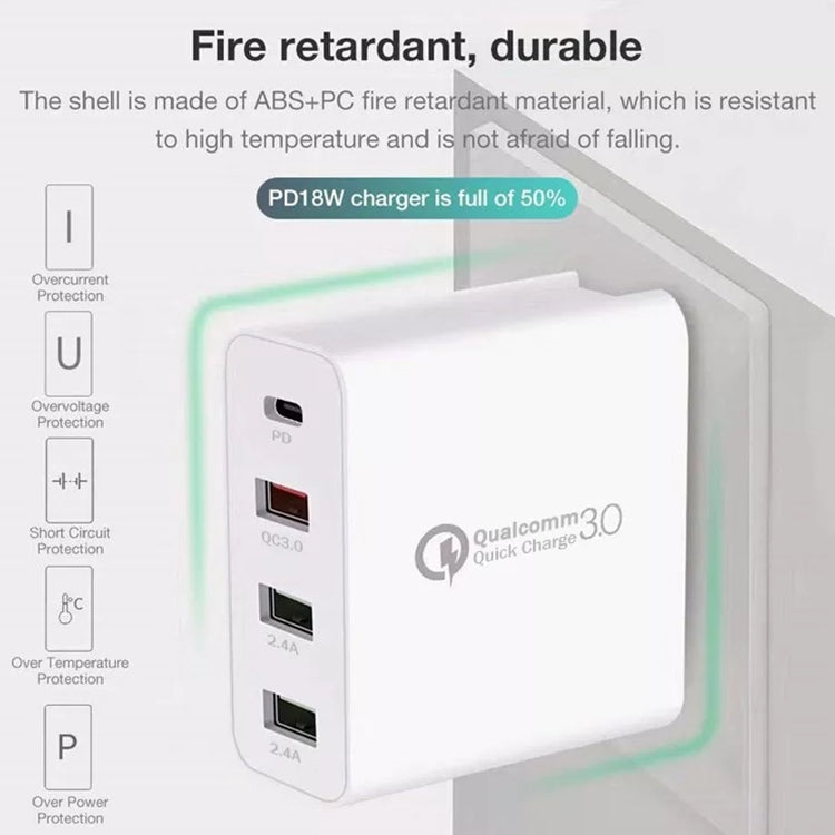 A3 PD 18W USB-C / Type-C + QC3.0 USB + Dual USB Interface Travel Charger