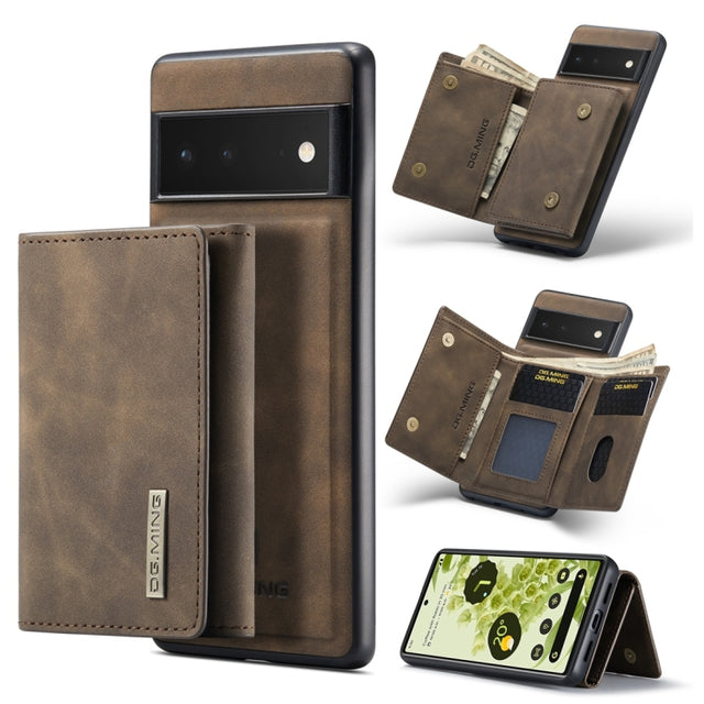For Google Pixel 6 Pro DG.MING M1 Series 3-Fold Multi Card Wallet Back Cover Leather Phone Case(Coffee)