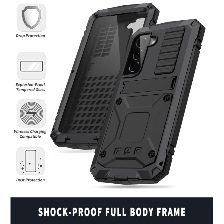 For Samsung Galaxy S22 5G R-JUST Metal + Silicone Holder Phone Case(Black)