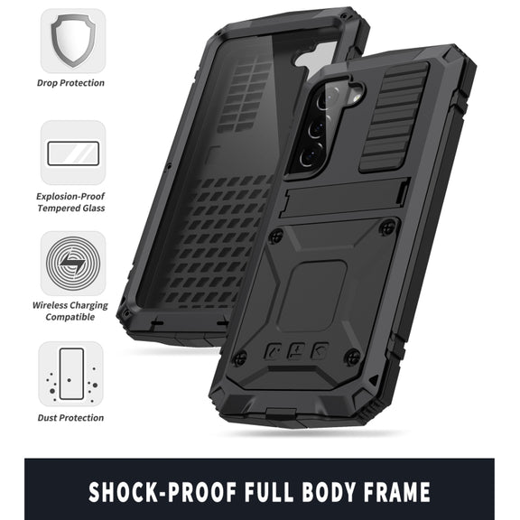 For Samsung Galaxy S22 5G R-JUST Metal + Silicone Holder Phone Case(Black)