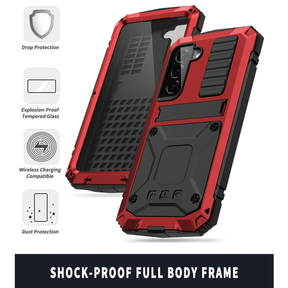 For Samsung Galaxy S22+ 5G R-JUST Metal + Silicone Holder Phone Case(Red)