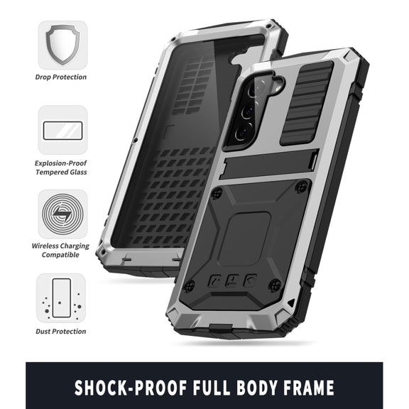 For Samsung Galaxy S22+ 5G R-JUST Metal + Silicone Holder Phone Case(Silver)