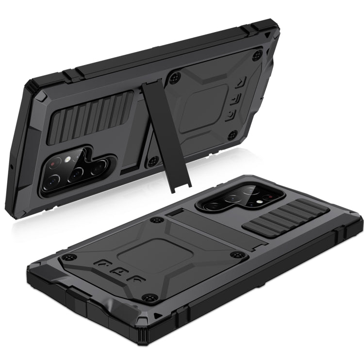 For Samsung Galaxy S22 Ultra 5G R-JUST Metal + Silicone Holder Phone Case(Black)