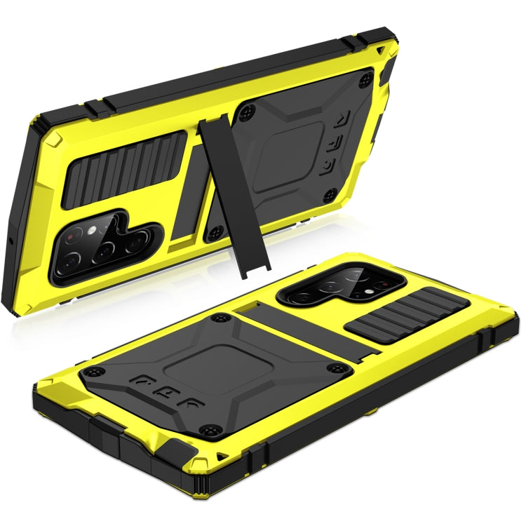 For Samsung Galaxy S22 Ultra 5G R-JUST Metal + Silicone Holder Phone Case(Yellow)