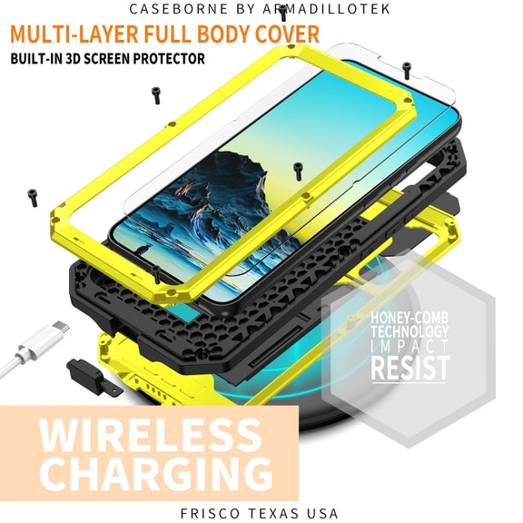 For Samsung Galaxy S22 5G R-JUST Sliding Camera Metal + Silicone Holder Phone Case(Yellow)
